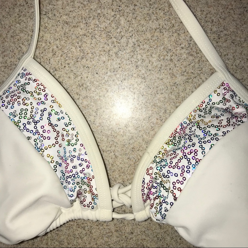 Xhilaration White Multicolor Sequin Bikini Top - Picture 2 of 5